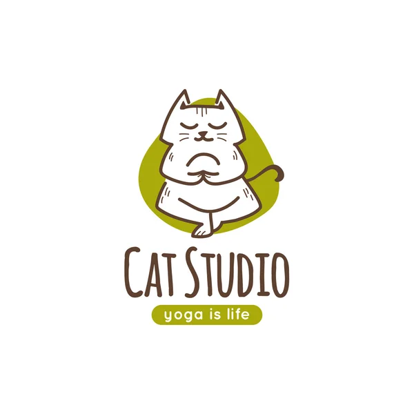 Logo vectorial con lindo gato de dibujos animados de pie en pose de yoga — Vector de stock