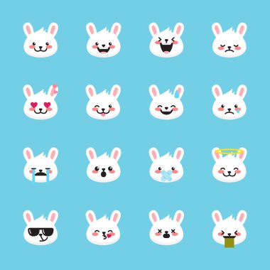 Vektör tavşan ifadeleri toplama. Şirin emoji seti