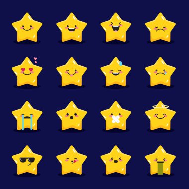 Vektör yıldız ifadeleri toplama. Şirin emoji seti