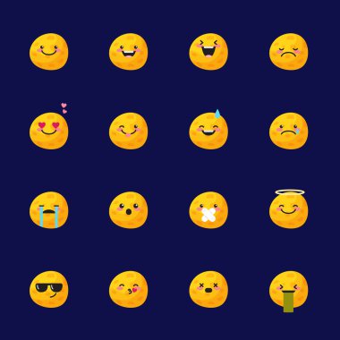 Vektör ay emoji ayarlayın. Komik gezegen ifadeleri.