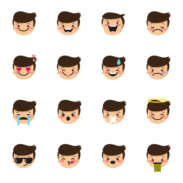 Collezione di emoticon per ragazzi vettoriali. carino ragazzo emoji set — Vettoriale Stock