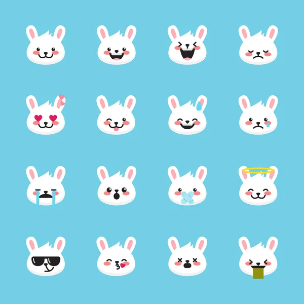 Vector rabbit emoticons collection. Cute emoji set — Stock Vector