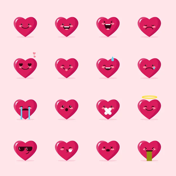 Collezione di emoticon del cuore vettoriale. Carino emoji set — Vettoriale Stock