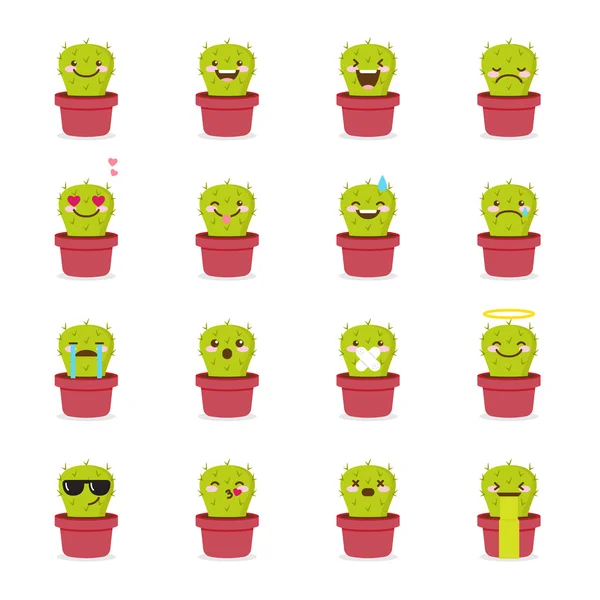 Set emoji di cactus vettoriale. Divertenti emoticon succulente . — Vettoriale Stock