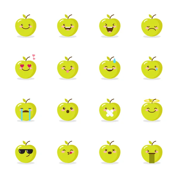 Set emoji vettoriale mela verde. emoticon divertenti . — Vettoriale Stock