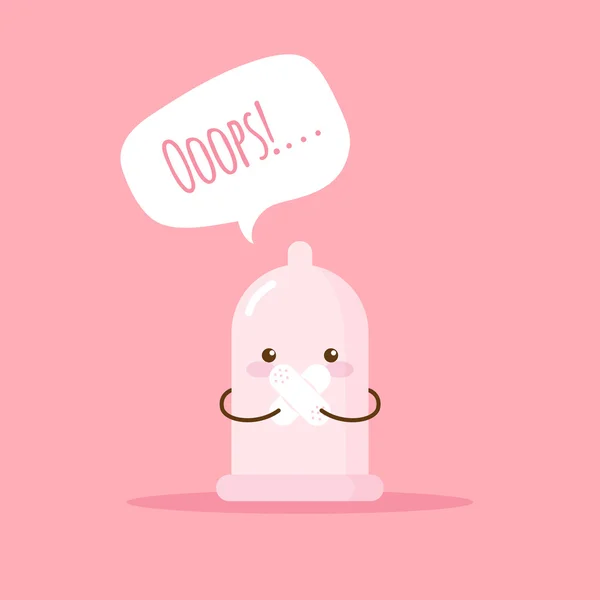 Preservativo emoji vettoriale con poster sull'amore sicuro. Adesivo cartone animato . — Vettoriale Stock