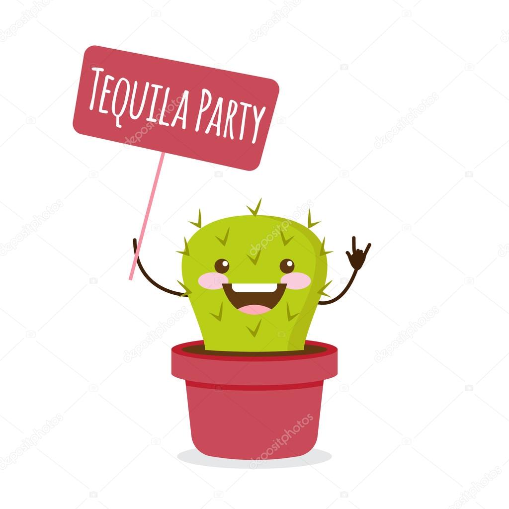 Vector cartoon cactus illustration. Tequila party invitation concept