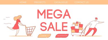 Modern çizgi film düz karakterleri müşteri alıcısı mega satış için çalışıyor