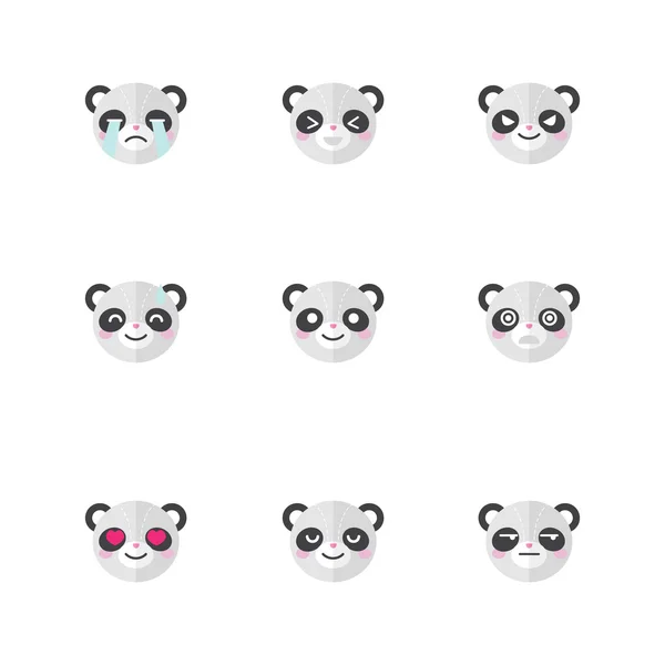 Conjunto de ícones de emoções de panda plano minimalista vetorial — Vetor de Stock