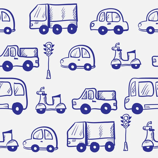 Vector dibujado a mano doodle dibujos animados coches patrón sin costuras — Vector de stock