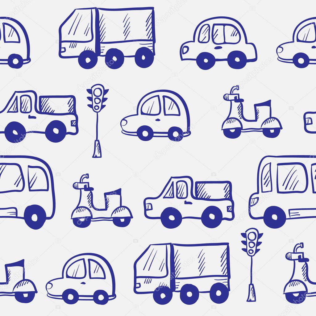Vector hand drawn doodle cartoon cars seamless pattern