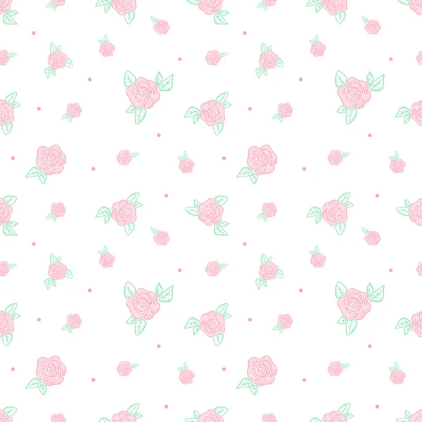 矢量简约的老式复古玫瑰花朵无缝模式 — 图库矢量图片