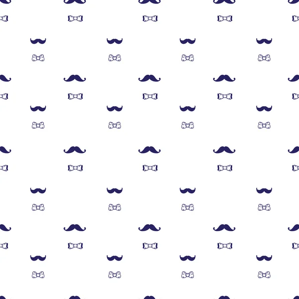 Vector hand drawn seamless pattern in doodle style, mustache and bow-tie — Stock Vector