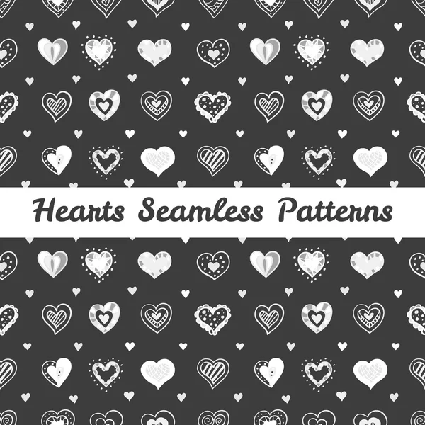 Vector black and white hand drawn hearts St Valentine Day seamless pattern — Stock Vector