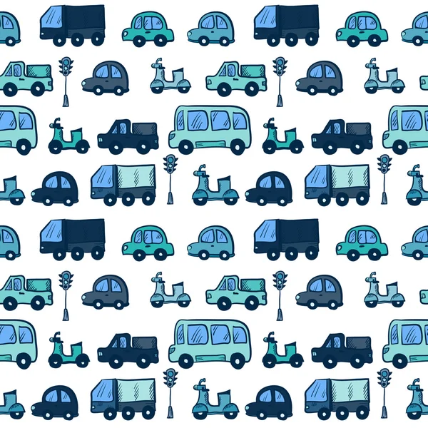Vektör renkli elle çizilmiş doodle karikatür arabalar seamless modeli — Stok Vektör