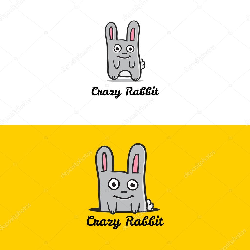 Vector funny cartoon rabbit mascot logotype for pet shop