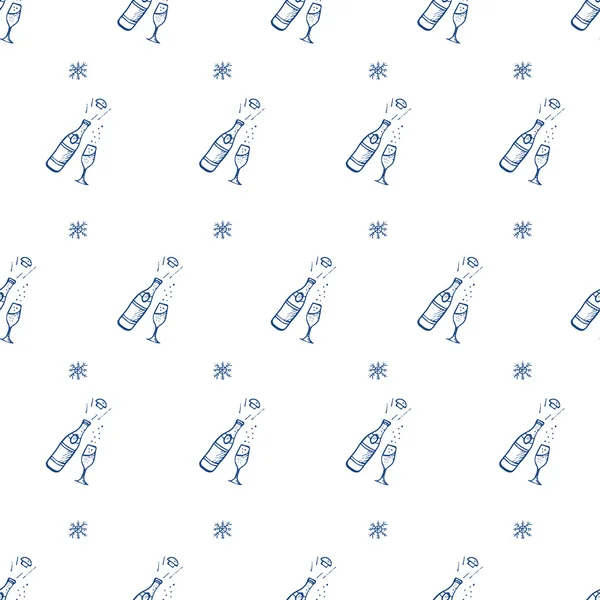 Vector hand drawn champagne bottle seamless pattern — 图库矢量图片