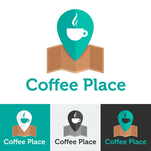 Vector flat coffee shop ou café conjunto logotipo — Vetor de Stock