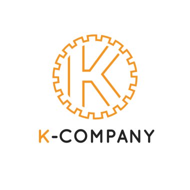 Vektör minimalist anahat turuncu K harfi logo. Karikatür logosu