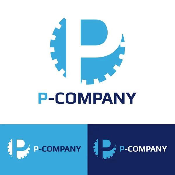 Vetor minimalista azul P letra cog logotipo —  Vetores de Stock