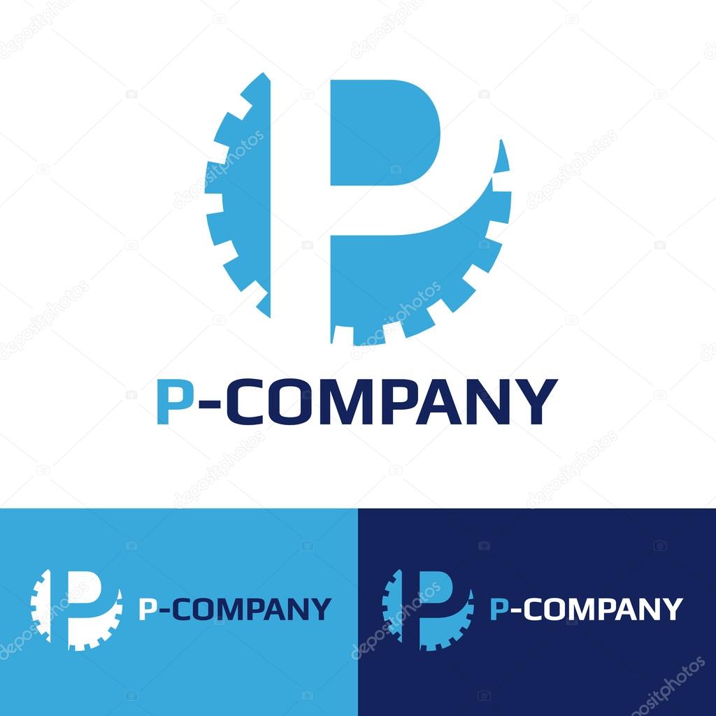 Vector modern minimalistic blue P letter cog logotype