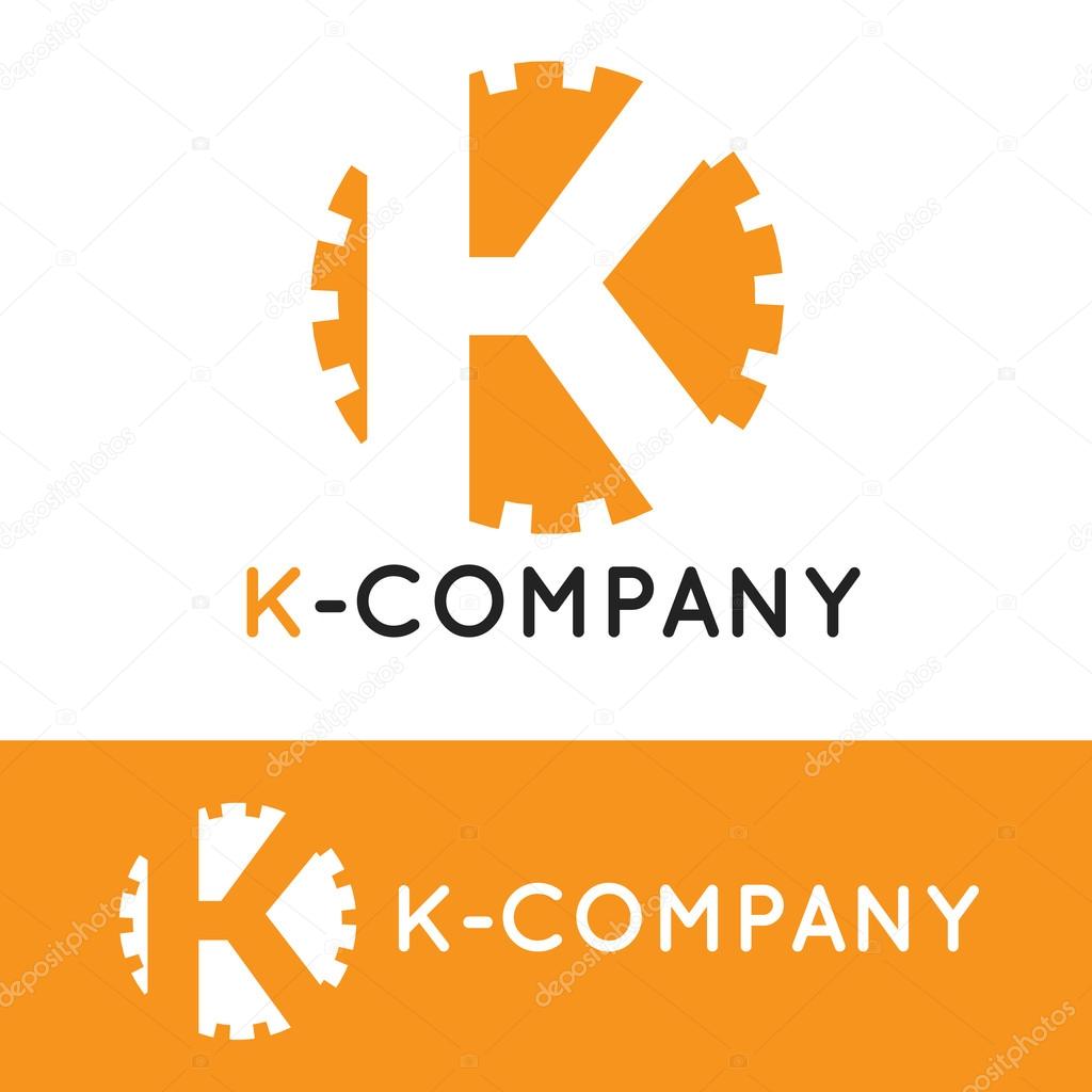 Vector modern minimalistic orange K letter logotype. Cogwheel logo
