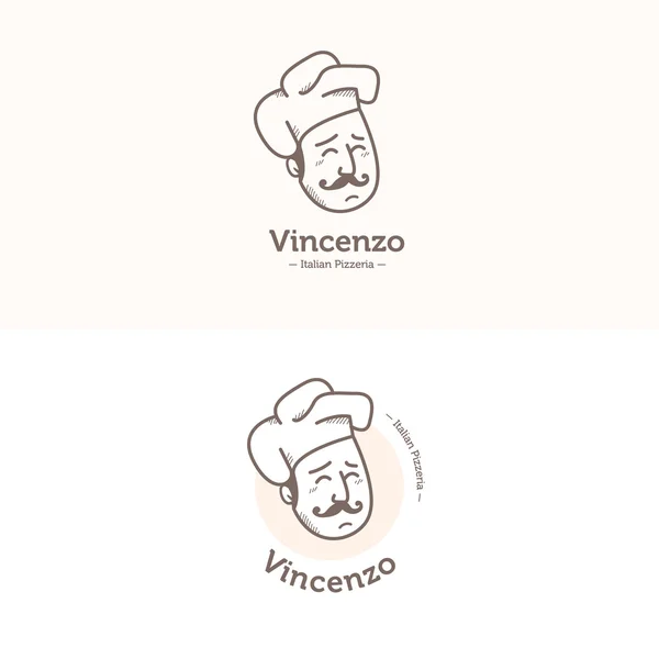 Vetor italiano cozinheiro cabeça mascote logotipo. Conjunto de logotipo da pizzaria . —  Vetores de Stock