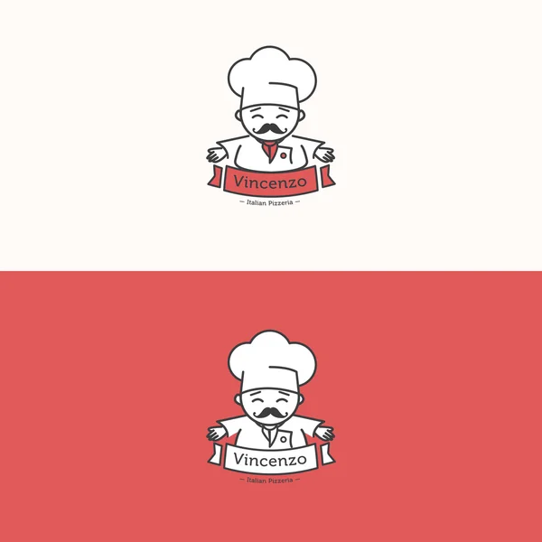 Logotype de mascotte de chef cuisinier italien vecteur. Ensemble de logo Pizzeria . — Image vectorielle