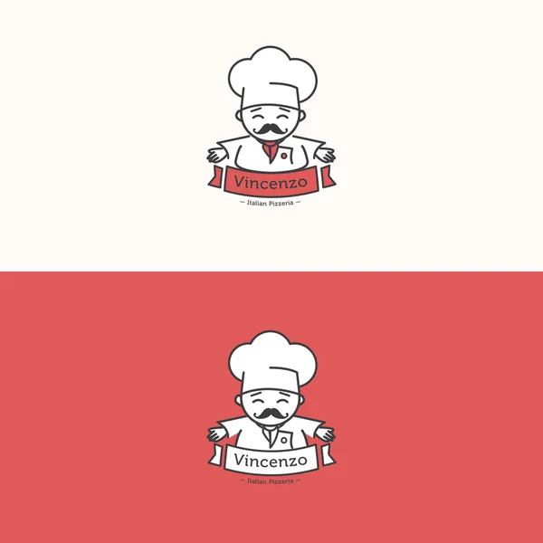 Vector italiano jefe de cocina mascota logotipo. Conjunto logo Pizzeria . — Vector de stock