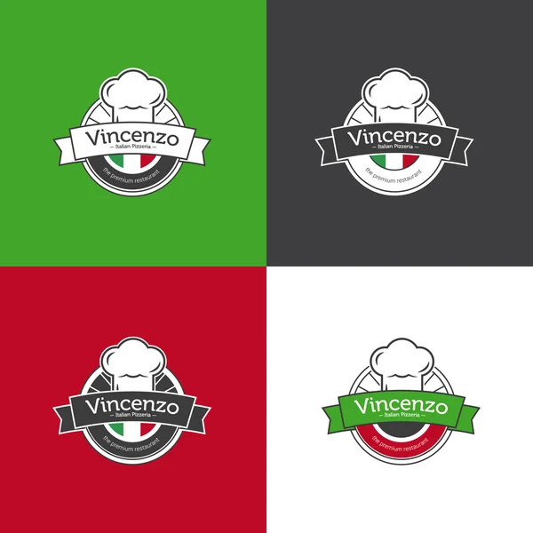 Pizza restoran için vektör retro rozet. İtalyan restoranı logo seti.