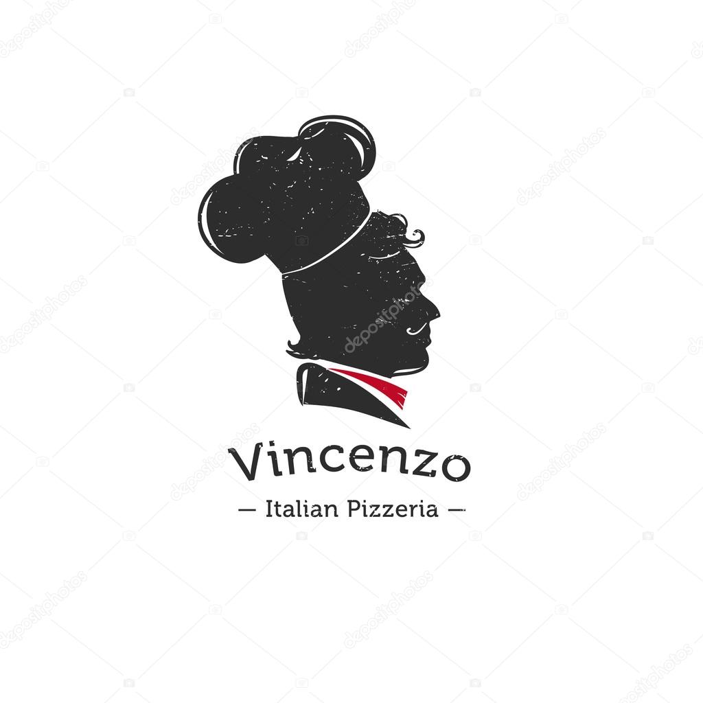 Vector retro classic logo for Italian restaurant. Italian cook head silhouette logotype