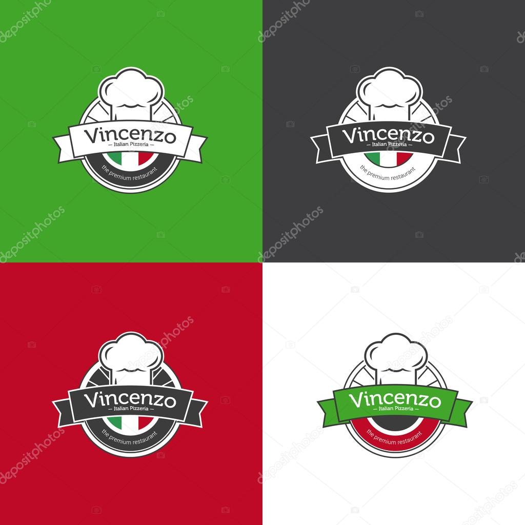 Vector retro classic badge for pizza restaurant. Italian restaurant logotype set