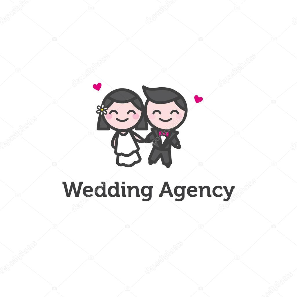 Vector cartoon bride and fiance logotype for wedding agency
