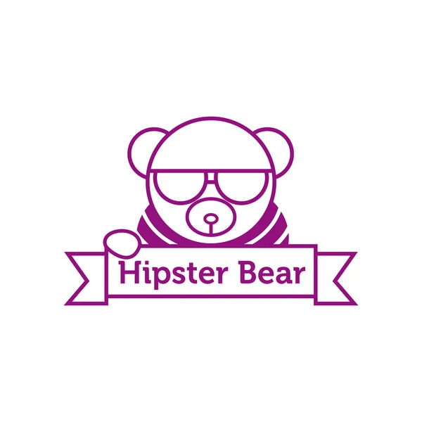 Vector hipster urso em óculos de sol delinear logotipo — Vetor de Stock