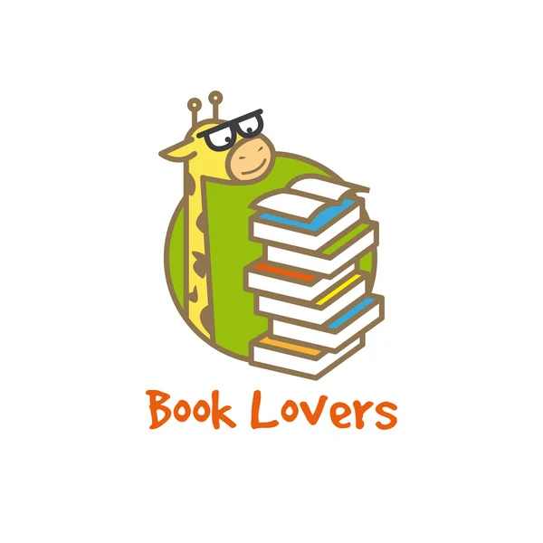 Logotype de girafe drôle vectoriel. Logo de la librairie . — Image vectorielle