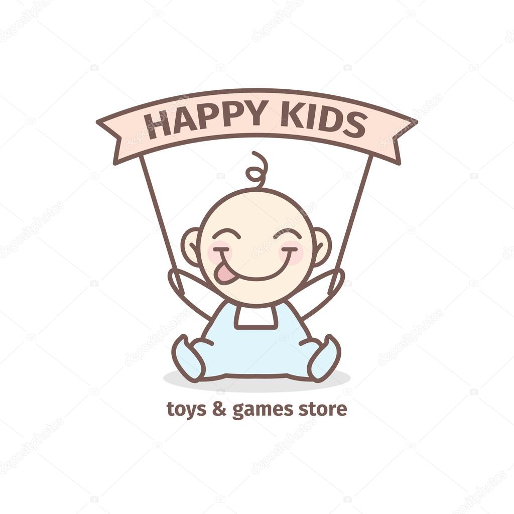 Vector baby logotype. Toys and games store logo in tender colors