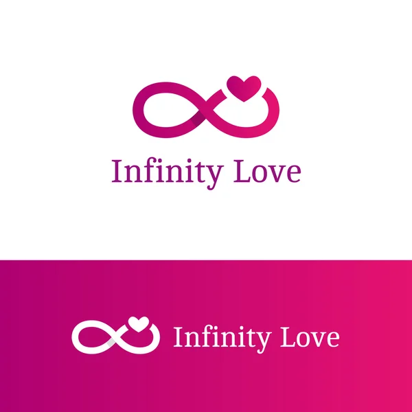 Signo infinito vectorial con logotipo del corazón. Logo romántico moderno en técnica superpuesta — Vector de stock