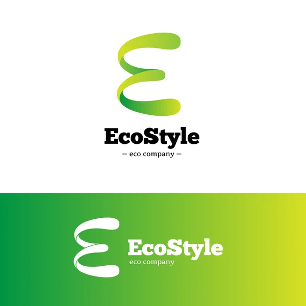 Gradiente verde vectorial E letra logo. Logotipo Ecología . — Vector de stock