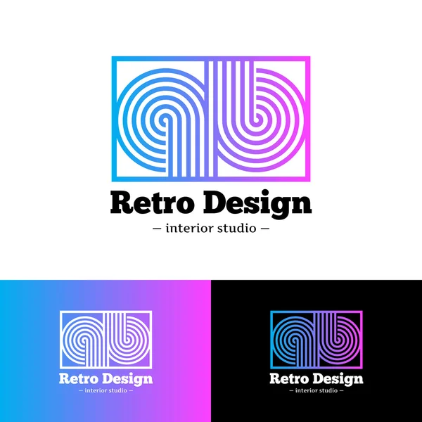 Vector bright abstract gradient logo. Q and B letters logotype with stripes in retro style — Stock Vector