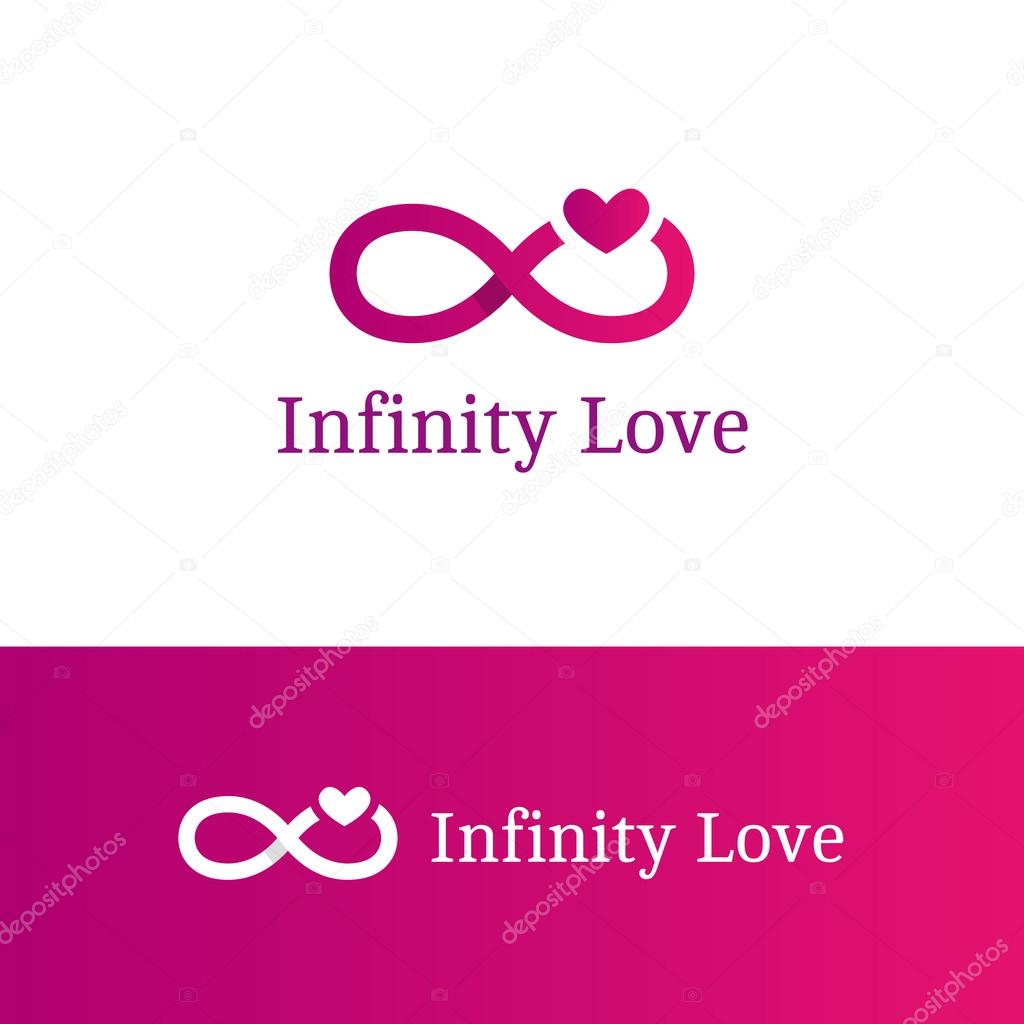 Vector infinity sign with heart logotype. Modern romantic logo in overlapping technique