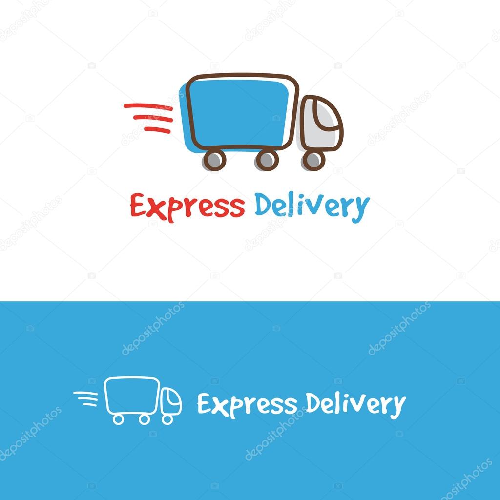Vector trendy cartoon truck logotype. Express delivery logo