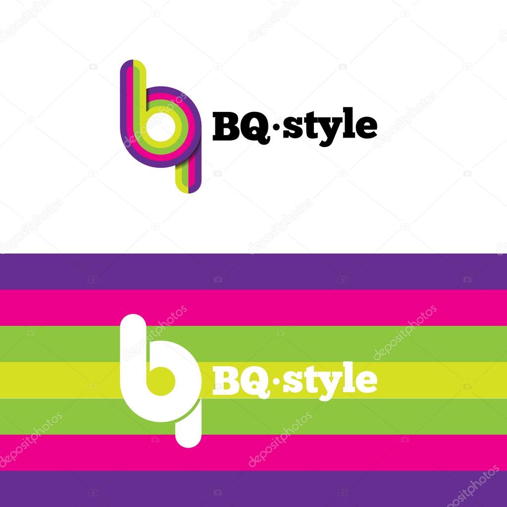 Vector modern bright abstract logo. B and Q letters logotype with stripes