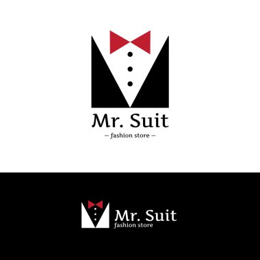 Vektör minimalist giyim logosunu görmeniz gerekir. Papyon logo ile yenilikçi takım elbise.