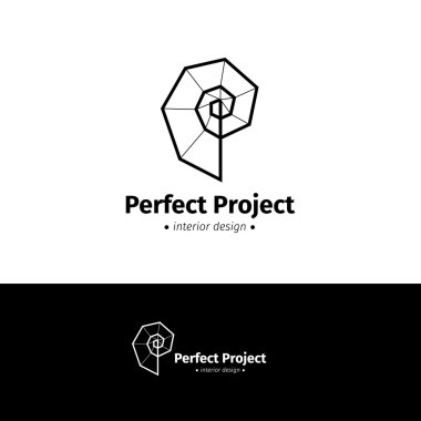 Vektör minimalist iç tasarım logo. Siyah ve beyaz yaratıcı sarmal logo