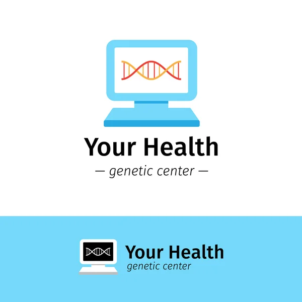 Logotipo do centro médico plano vetorial. Logótipo de diagnóstico de ADN. Símbolo do computador . —  Vetores de Stock