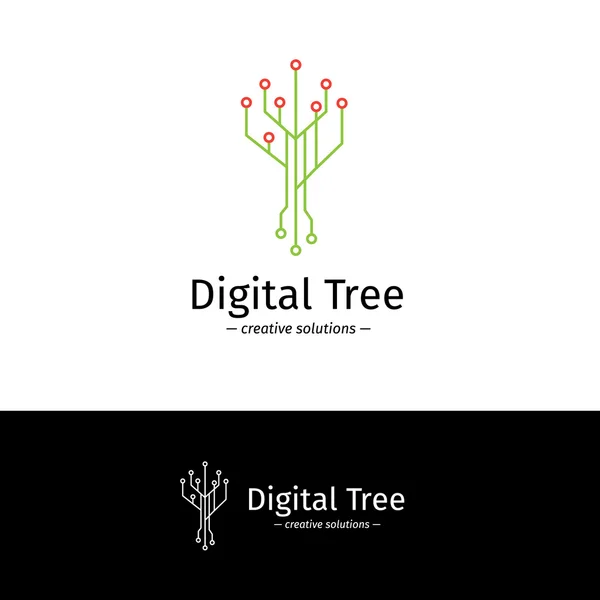 Esquema vectorial del logotipo digital del árbol. Logo de la empresa digital . — Vector de stock