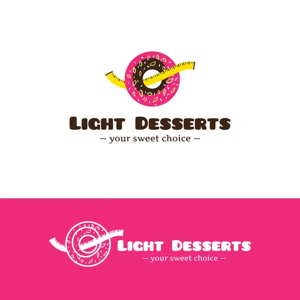 Vector cartoon stijl fitness desserts logo. Lage suiker gebak logo. Fitness snoep winkel teken. — Stockvector