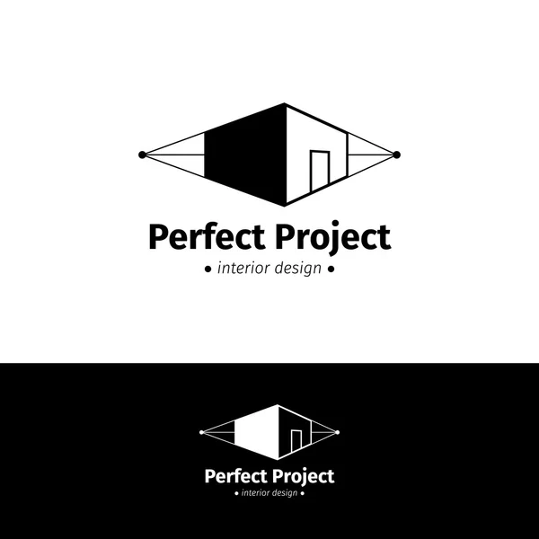 ベクトル ミニマルなハウス デザインのロゴ。黒と白のインテリア ロゴタイプ — ストックベクタ