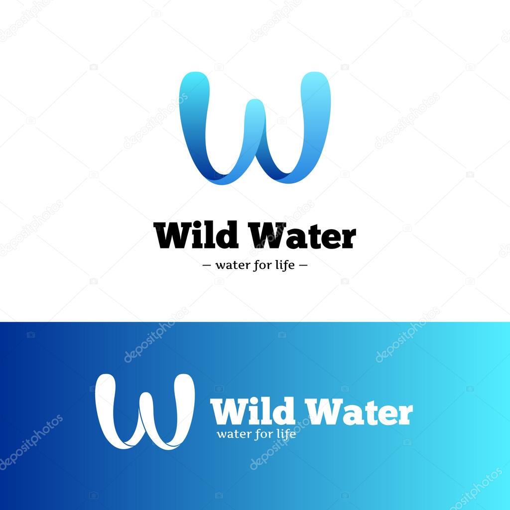 Vector modern creative W letter logo. Gradient abstract blue wave logotype