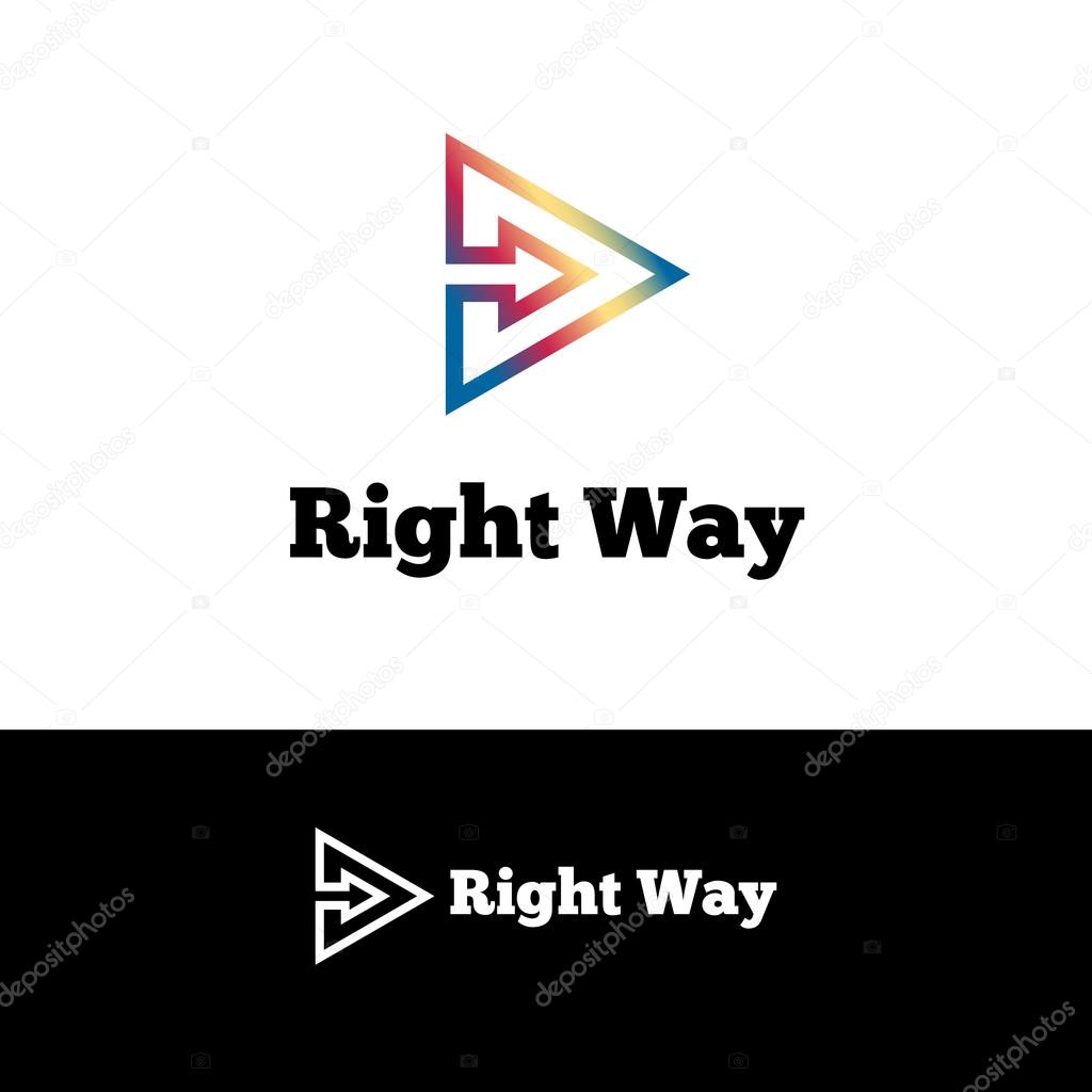 Vector simple outline arrow in triangle negative space logotype